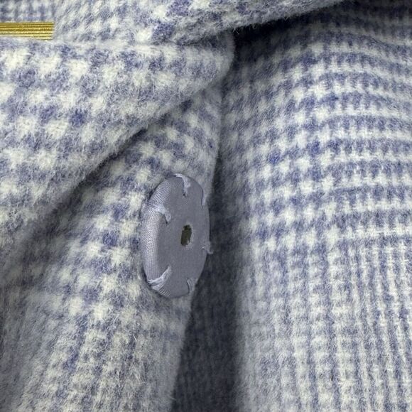 Gal Meets Glam Scalloped Houndstooth Check Pea Coat XL Wool Blend Blue White - Picture 10 of 13